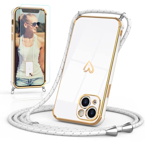 Togestar Handykette Hülle für iPhone 13 Mini Handyhülle mit Band und Schutzfolie, Kameraschutz Herz Love Design 360 Grad Stoßfeste Schutzhülle Silikon TPU mit Kordel zum Umhängen, weiß Togestar Handykette Hülle für iPhone 13 Mini Handyhülle mit Band und Schutzfolie, Kameraschutz Herz Love Design 360 Grad Stoßfeste Schutzhülle Silikon TPU mit Kordel zum Umhängen, weiß von Togestar