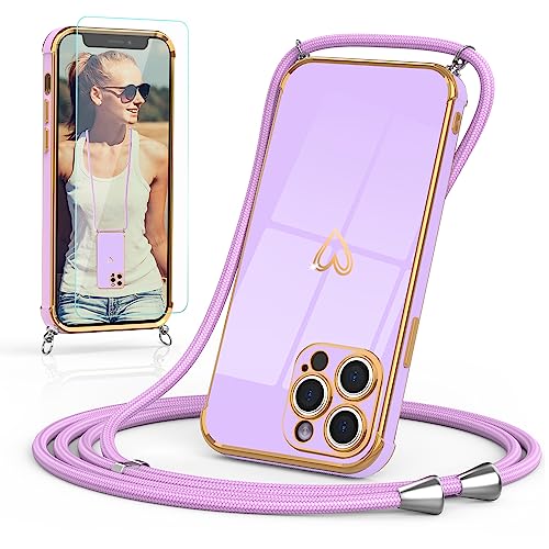 Togestar Handykette Hülle für iPhone 13 Pro Max Handyhülle mit Band und Schutzfolie, Kameraschutz Herz Love Design 360 Grad Stoßfeste Schutzhülle Silikon TPU mit Kordel zum Umhängen, Lila Togestar Handykette Hülle für iPhone 13 Pro Max Handyhülle mit Band und Schutzfolie, Kameraschutz Herz Love Design 360 Grad Stoßfeste Schutzhülle Silikon TPU mit Kordel zum Umhängen, Lila von Togestar