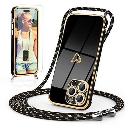 Togestar Handykette Hülle für iPhone 14 Pro Max Handyhülle mit Band und Schutzfolie, Kameraschutz Herz Love Design 360 Grad Stoßfeste Schutzhülle Silikon TPU mit Kordel zum Umhängen, Schwarz Togestar Handykette Hülle für iPhone 14 Pro Max Handyhülle mit Band und Schutzfolie, Kameraschutz Herz Love Design 360 Grad Stoßfeste Schutzhülle Silikon TPU mit Kordel zum Umhängen, Schwarz von Togestar