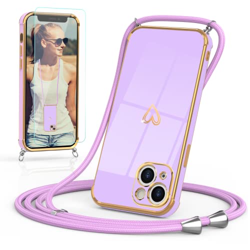 Togestar Handykette Hülle für iPhone 15 Plus Handyhülle mit Band und Schutzfolie, Kameraschutz Herz Love Design 360 Grad Stoßfeste Schutzhülle Silikon TPU mit Kordel zum Umhängen, Lila Togestar Handykette Hülle für iPhone 15 Plus Handyhülle mit Band und Schutzfolie, Kameraschutz Herz Love Design 360 Grad Stoßfeste Schutzhülle Silikon TPU mit Kordel zum Umhängen, Lila von Togestar