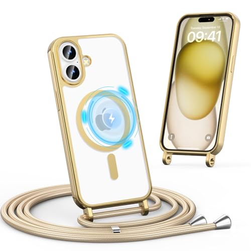 Togestar Handykette Hülle für iPhone 16 Plus Handyhülle mit Band, Magnetische Necklace Schnur Schutzhülle Kameraschutz Herz Stoßfeste Schutzhülle Silikon Kordel zum Umhängen, Gold Togestar Handykette Hülle für iPhone 16 Plus Handyhülle mit Band, Magnetische Necklace Schnur Schutzhülle Kameraschutz Herz Stoßfeste Schutzhülle Silikon Kordel zum Umhängen, Gold von Togestar