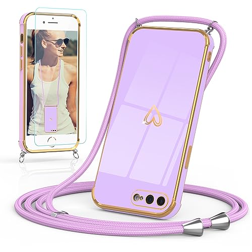 Togestar Handykette Hülle für iPhone 7 Plus/8 Plus Handyhülle mit Band und Schutzfolie, Kameraschutz Herz Love Design 360 Grad Stoßfeste Schutzhülle Silikon TPU mit Kordel zum Umhängen, Lila Togestar Handykette Hülle für iPhone 7 Plus/8 Plus Handyhülle mit Band und Schutzfolie, Kameraschutz Herz Love Design 360 Grad Stoßfeste Schutzhülle Silikon TPU mit Kordel zum Umhängen, Lila von Togestar
