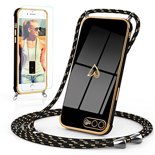 Togestar Handykette Hülle für iPhone 7 Plus/8 Plus Handyhülle mit Band und Schutzfolie, Kameraschutz Herz Love Design 360 Grad Stoßfeste Schutzhülle Silikon TPU mit Kordel zum Umhängen, Schwarz Togestar Handykette Hülle für iPhone 7 Plus/8 Plus Handyhülle mit Band und Schutzfolie, Kameraschutz Herz Love Design 360 Grad Stoßfeste Schutzhülle Silikon TPU mit Kordel zum Umhängen, Schwarz von Togestar