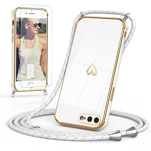 Togestar Handykette Hülle für iPhone 7 Plus/8 Plus Handyhülle mit Band und Schutzfolie, Kameraschutz Herz Love Design 360 Grad Stoßfeste Schutzhülle Silikon TPU mit Kordel zum Umhängen, weiß Togestar Handykette Hülle für iPhone 7 Plus/8 Plus Handyhülle mit Band und Schutzfolie, Kameraschutz Herz Love Design 360 Grad Stoßfeste Schutzhülle Silikon TPU mit Kordel zum Umhängen, weiß von Togestar