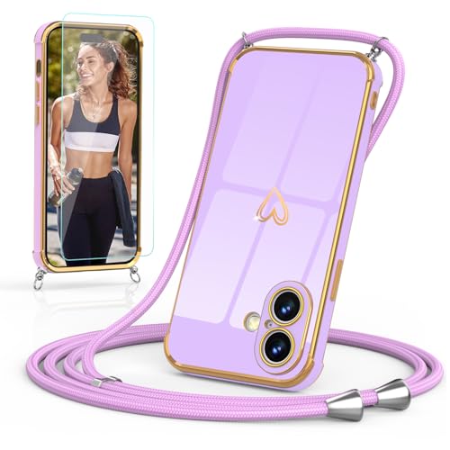 Togestar Handykette Hülle für iPhone 16 Plus Handyhülle mit Band und Schutzfolie, Kameraschutz Herz Love Design 360 Grad Stoßfeste Schutzhülle Silikon TPU mit Kordel zum Umhängen, Lila Togestar Handykette Hülle für iPhone 16 Plus Handyhülle mit Band und Schutzfolie, Kameraschutz Herz Love Design 360 Grad Stoßfeste Schutzhülle Silikon TPU mit Kordel zum Umhängen, Lila von Togestar