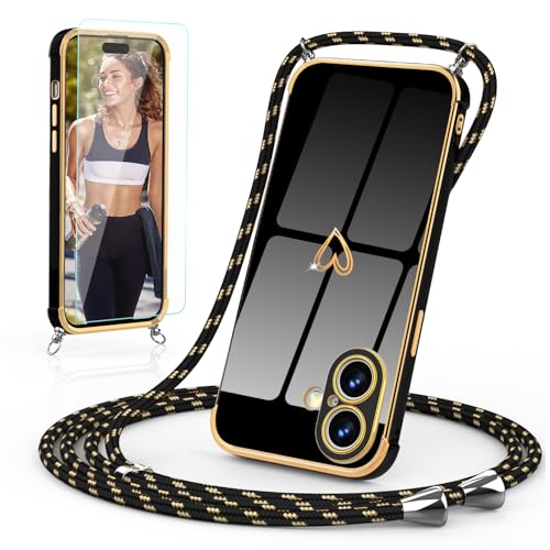 Togestar Handykette Hülle für iPhone 16 Plus Handyhülle mit Band und Schutzfolie, Kameraschutz Herz Love Design 360 Grad Stoßfeste Schutzhülle Silikon TPU mit Kordel zum Umhängen, Schwarz Togestar Handykette Hülle für iPhone 16 Plus Handyhülle mit Band und Schutzfolie, Kameraschutz Herz Love Design 360 Grad Stoßfeste Schutzhülle Silikon TPU mit Kordel zum Umhängen, Schwarz von Togestar