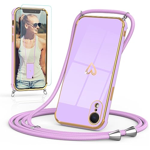 Togestar Handykette Hülle für iPhone XR Handyhülle mit Band und Schutzfolie, Kameraschutz Herz Love Design 360 Grad Stoßfeste Schutzhülle Silikon TPU mit Kordel zum Umhängen, Lila Togestar Handykette Hülle für iPhone XR Handyhülle mit Band und Schutzfolie, Kameraschutz Herz Love Design 360 Grad Stoßfeste Schutzhülle Silikon TPU mit Kordel zum Umhängen, Lila von Togestar