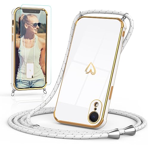 Togestar Handykette Hülle für iPhone XR Handyhülle mit Band und Schutzfolie, Kameraschutz Herz Love Design 360 Grad Stoßfeste Schutzhülle Silikon TPU mit Kordel zum Umhängen, weiß Togestar Handykette Hülle für iPhone XR Handyhülle mit Band und Schutzfolie, Kameraschutz Herz Love Design 360 Grad Stoßfeste Schutzhülle Silikon TPU mit Kordel zum Umhängen, weiß von Togestar