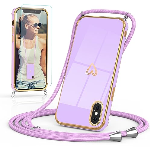Togestar Handykette Hülle für iPhone XS Max Handyhülle mit Band und Schutzfolie, Kameraschutz Herz Love Design 360 Grad Stoßfeste Schutzhülle Silikon TPU mit Kordel zum Umhängen, Lila Togestar Handykette Hülle für iPhone XS Max Handyhülle mit Band und Schutzfolie, Kameraschutz Herz Love Design 360 Grad Stoßfeste Schutzhülle Silikon TPU mit Kordel zum Umhängen, Lila von Togestar