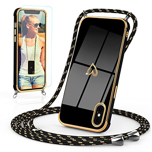 Togestar Handykette Hülle für iPhone XS Max Handyhülle mit Band und Schutzfolie, Kameraschutz Herz Love Design 360 Grad Stoßfeste Schutzhülle Silikon TPU mit Kordel zum Umhängen, Schwarz Togestar Handykette Hülle für iPhone XS Max Handyhülle mit Band und Schutzfolie, Kameraschutz Herz Love Design 360 Grad Stoßfeste Schutzhülle Silikon TPU mit Kordel zum Umhängen, Schwarz von Togestar
