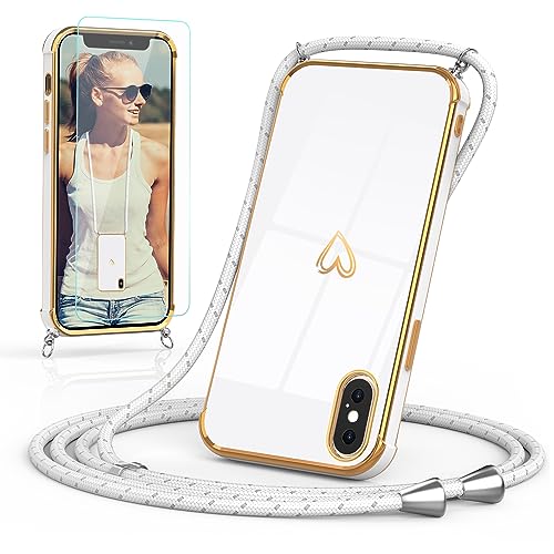 Togestar Handykette Hülle für iPhone XS Max Handyhülle mit Band und Schutzfolie, Kameraschutz Herz Love Design 360 Grad Stoßfeste Schutzhülle Silikon TPU mit Kordel zum Umhängen, weiß Togestar Handykette Hülle für iPhone XS Max Handyhülle mit Band und Schutzfolie, Kameraschutz Herz Love Design 360 Grad Stoßfeste Schutzhülle Silikon TPU mit Kordel zum Umhängen, weiß von Togestar