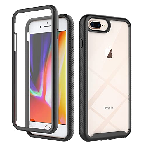 Togestar Hülle für iPhone 7 Plus/8 Plus mit Integriertem Displayschutz, Stoßfest Handyhülle 360 Grad vollschutz PC Zurück Weich TPU Stoßstange Rugged Schutzhülle Cover, Schwarz von Togestar