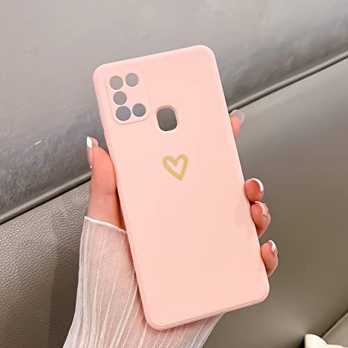 Togestar Kompatibel mit Samsung Galaxy A21s Silikon Hülle, Gold Herz Muster Mädchen Handyhülle Kameraschutz Kratzfest Stoßfest Schutzhülle Dünn Bumper Phone Case für Galaxy A21s, Rosa von Togestar