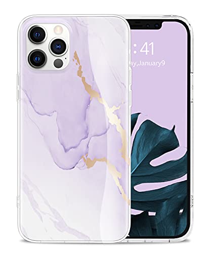 Togestar Marmor Hülle für iPhone 12/ iPhone 12 Pro, [Verblasst Nicht] MoonRiver Series Ultra Dünn Silikon Handyhülle, Flexibel Schutzhülle Marble Case, Lila von Togestar