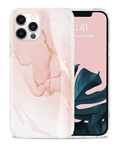 Togestar Marmor Hülle für iPhone 12/ iPhone 12 Pro, [Verblasst Nicht] MoonRiver Series Ultra Dünn Silikon Handyhülle, Flexibel Schutzhülle Marble Case, Pink von Togestar