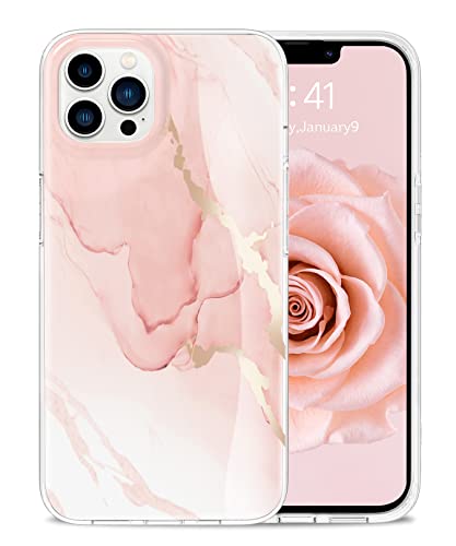 Togestar Marmor Hülle für iPhone 13 Pro, [Verblasst Nicht] MoonRiver Series Ultra Dünn Aesthetic Glitzer Silikon Handyhülle, Flexibel Schutzhülle Marble Case, Pink von Togestar
