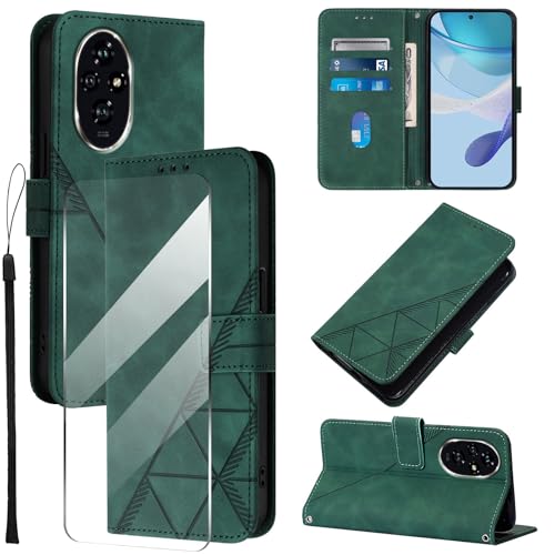 Togestar für Honor 200 Pro Hülle Leder Klapphülle, [Panzerfolie] [Handschlaufe] [Magnetverschluss], Handyülle mit Standfunktion Kartenfächer TPU Schutzhülle für Honor 200 Pro, Grün von Togestar
