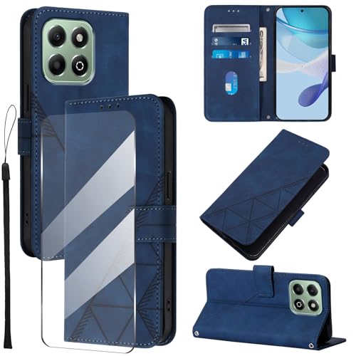 Togestar für Honor X6B / X6A Hülle Leder Klapphülle, [Panzerfolie] [Handschlaufe] [Magnetverschluss], Handyülle mit Standfunktion Kartenfächer TPU Schutzhülle für Honor X6B / X6A, Königsblau von Togestar