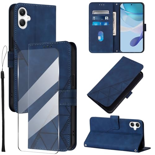 Togestar für Samsung Galaxy A06 Hülle Leder Klapphülle, [Panzerfolie] [Handschlaufe] [Magnetverschluss], Handyülle mit Standfunktion Kartenfächer TPU Schutzhülle für Samsung Galaxy A06, Königsblau von Togestar