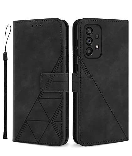 Togestar für Samsung Galaxy A33 5G Hülle Klapphülle, [Lebendiges Geometrisches Muster PU Leder] [Handschlaufe] [Magnetverschluss], Handyülle mit Standfunktion Kartenfächer TPU Schutzhülle, Schwarz von Togestar