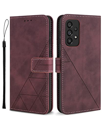 Togestar für Samsung Galaxy A53 5G Hülle Klapphülle, [Lebendiges Geometrisches Muster PU Leder] [Handschlaufe] [Magnetverschluss], Handyülle mit Standfunktion Kartenfächer TPU Schutzhülle, Burgund von Togestar