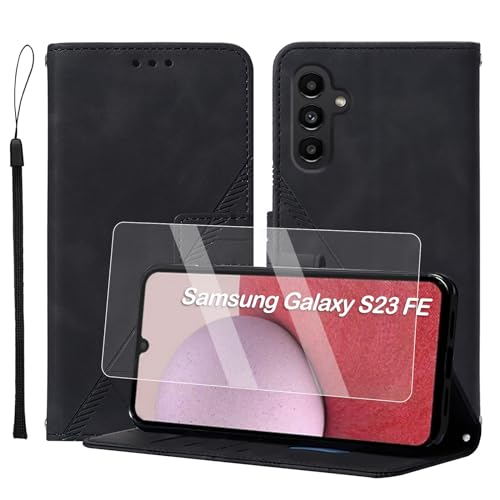 Togestar für Samsung Galaxy A55 Hülle Leder Klapphülle, [Panzerfolie] [Handschlaufe] [Magnetverschluss], Handyülle mit Standfunktion Kartenfächer TPU Schutzhülle für Samsung Galaxy A55, Schwarz von Togestar