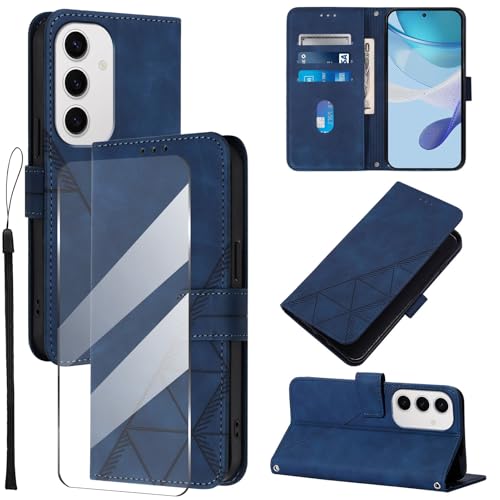 Togestar für Samsung Galaxy S24 FE Hülle Leder Klapphülle, [Panzerfolie] [Handschlaufe] [Magnetverschluss], Handyülle mit Standfunktion Kartenfächer TPU Schutzhülle, Königsblau von Togestar