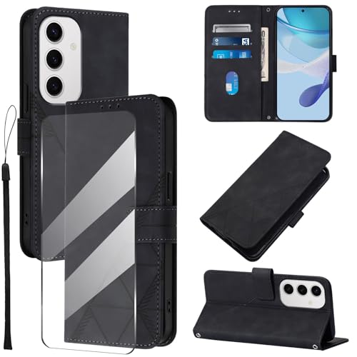 Togestar für Samsung Galaxy S24 FE Hülle Leder Klapphülle, [Panzerfolie] [Handschlaufe] [Magnetverschluss], Handyülle mit Standfunktion Kartenfächer TPU Schutzhülle für Samsung Galaxy S24 FE, Schwarz von Togestar