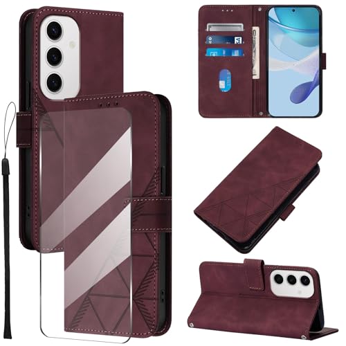 Togestar für Samsung Galaxy S24 FE Hülle Leder Klapphülle, [Panzerfolie] [Handschlaufe] [Magnetverschluss], Handyülle mit Standfunktion Kartenfächer TPU Schutzhülle für Samsung Galaxy S24 FE, Burgund von Togestar