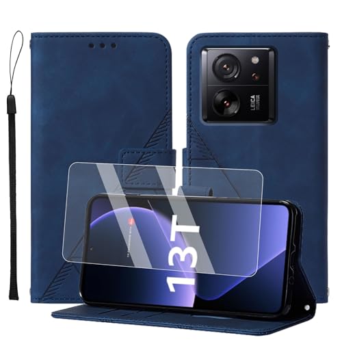 Togestar für XiaoMi 13T Hülle Leder Klapphülle, [Panzerfolie] [Handschlaufe] [Magnetverschluss], Handyülle mit Standfunktion Kartenfächer TPU Schutzhülle für XiaoMi 13T, Königsblau von Togestar
