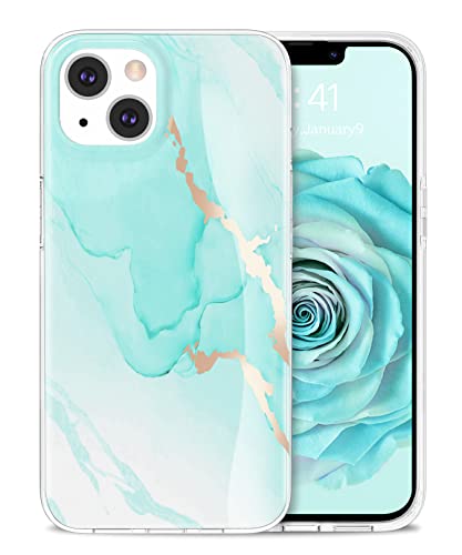 Togestar für iPhone 13 Hülle Marmor, [Verblasst Nicht] MoonRiver Series Ultra Dünn Aesthetic Glitzer Handyhülle, Flexibel Silikon TPU Schutzhülle Marble Case, Cyan von Togestar