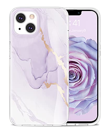 Togestar für iPhone 13 Hülle Marmor, [Verblasst Nicht] MoonRiver Series Ultra Dünn Aesthetic Glitzer Handyhülle, Flexibel Silikon TPU Schutzhülle Marble Case, Lila von Togestar