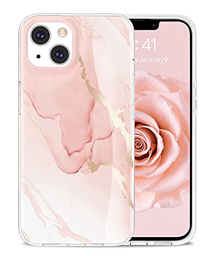 Togestar für iPhone 13 Hülle Marmor, [Verblasst Nicht] MoonRiver Series Ultra Dünn Aesthetic Glitzer Handyhülle, Flexibel Silikon TPU Schutzhülle Marble Case, Pink von Togestar