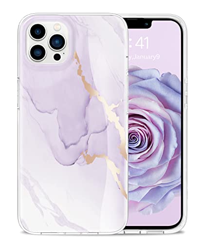 Togestar für iPhone 13 Pro Max Hülle Marmor, [Verblasst Nicht] MoonRiver Series Ultra Dünn Aesthetic Glitzer Handyhülle, Flexible Silikon TPU Schutzhülle Marble Case, Lila von Togestar