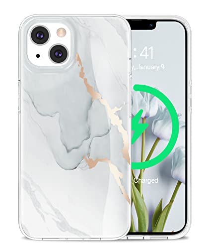 Togestar für iPhone 14 Hülle Marmor, [Verblasst Nicht] Ultra Dünn Aesthetic Glitzer Handyhülle, Flexibel Silikon TPU Schutzhülle Marble Case, Grau von Togestar
