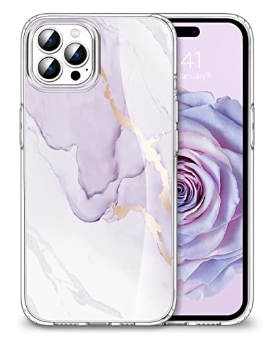 Togestar für iPhone 14 Pro Hülle Marmor, [Verblasst Nicht] Ultra Dünn Aesthetic Glitzer Handyhülle, Flexibel Silikon TPU Schutzhülle Marble Case, Lila von Togestar