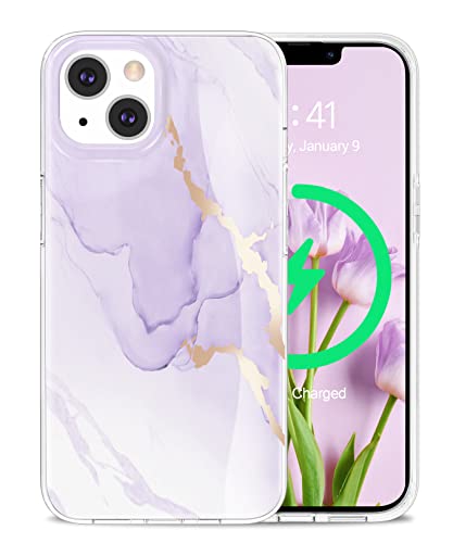 Togestar für iPhone 15 Hülle Marmor, [Verblasst Nicht] MoonRiver Series Ultra Dünn Aesthetic Glitzer Handyhülle, Flexibel Silikon TPU Schutzhülle Marble Case, Lila von Togestar