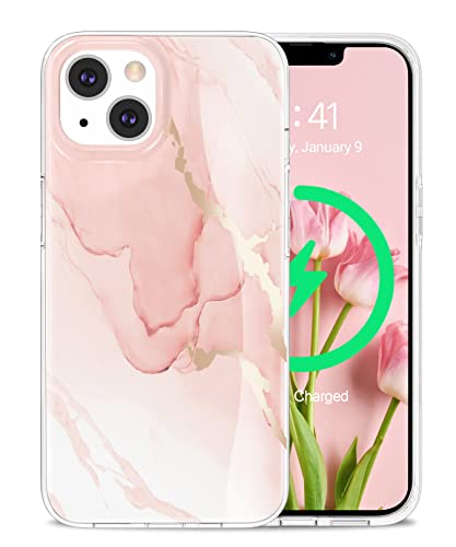 Togestar für iPhone 15 Hülle Marmor, [Verblasst Nicht] MoonRiver Series Ultra Dünn Aesthetic Glitzer Handyhülle, Flexibel Silikon TPU Schutzhülle Marble Case, Pink von Togestar
