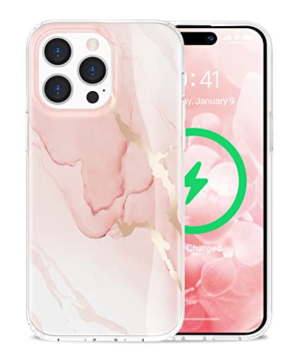 Togestar für iPhone 15 Pro Hülle Marmor, [Verblasst Nicht] MoonRiver Series Ultra Dünn Aesthetic Glitzer Handyhülle, Flexibel Silikon TPU Schutzhülle Marble Case, Pink von Togestar