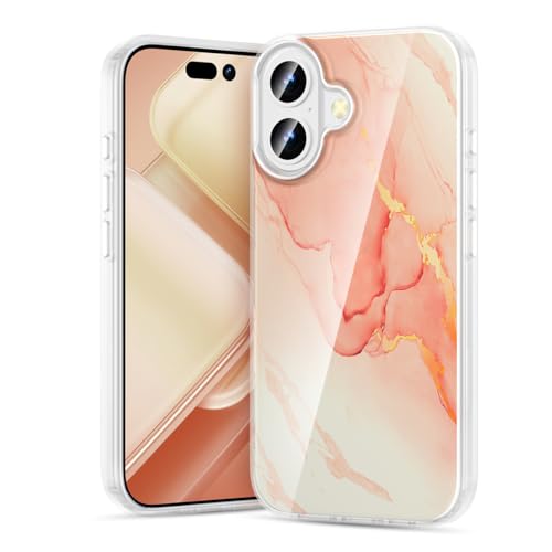 Togestar für iPhone 16 Plus Hülle Marmor, [Verblasst Nicht] MoonRiver Series Ultra Dünn Aesthetic Glitzer Handyhülle, Flexibel Silikon TPU Schutzhülle Marble Case, Pink von Togestar