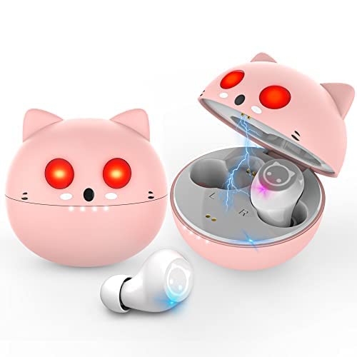 Togetface Pink Bluetooth Headphones In-Ear Wireless Earphones with Cute Cat Charging Case and Microphone, 36 Hours HiFi Stereo Playtime IPX5 Waterproof Sports for iPhone Android von Togetface