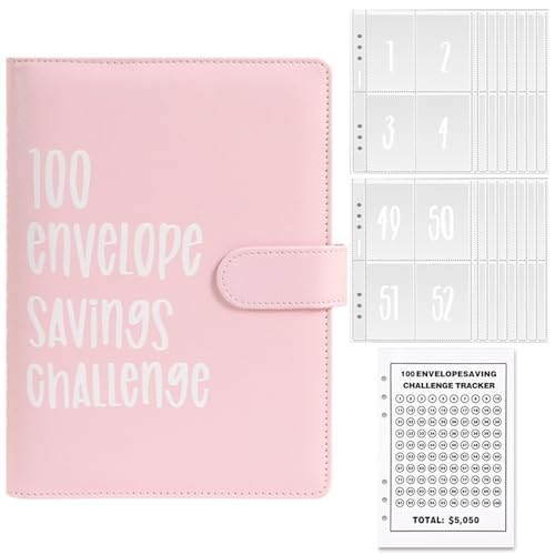 Toguma 100 Umschläge Money Saving Challenge Book, einfach und unterhaltsam bis 5.050 zu sparen, Sparherausforderungsbuch mit Umschlägen deutlich sichtbares Budgetplanerbuch zum Sparen von Geld (Pink) von Toguma