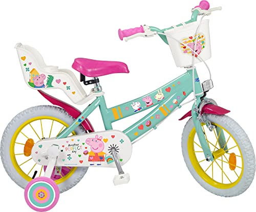 TOIMSA Kinderfahrrad Peppa Pig 14 Zoll mit Stützrädern Korb Puppensitz Alter 4-6 Jahre von Toimsa