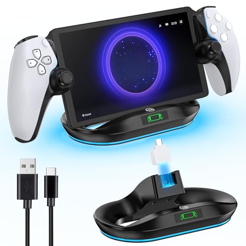 Ladeständer für PS Portal Remote Player, PS Portable Ladedock mit 9 LED Modi, PS Portal Ständer-Ladegerät, Portal Dockstation mit Magnetanschluss, PS5 Portal Tragbare Halterung Ladestation Schwarz von Tokluck