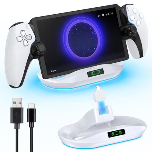 Ladeständer für PS Portal Remote Player, PS Portable Ladedock mit 9 LED Modi, PS Portal Ständer-Ladegerät, Portal Dockstation mit Magnetanschluss, PS5 Portal Tragbare Halterung Ladestation Weiß von Tokluck
