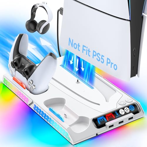 Tokluck PS5/PS5 Slim Ständer mit 4 stufigem Turbolüfter, RGB PS5 Standfuß für PS5 & PS5 Slim, PS5 Halterung mit Dual Controller Ladestation, PS5/PS5 Slim Zubehör mit 3 USB Anschlüsse Tokluck PS5/PS5 Slim Ständer mit 4 stufigem Turbolüfter, RGB PS5 Standfuß für PS5 & PS5 Slim, PS5 Halterung mit Dual Controller Ladestation, PS5/PS5 Slim Zubehör mit 3 USB Anschlüsse von Tokluck