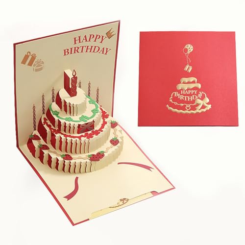 Tokusyou Geburtstagskarte 3D Pop Up Karte Geburtstag Grußkarten mit Schönen Papier-Cut und Umschlag, Kreative Happy Birthday Card Geschenke für Mütter Mädchen Freunde Kinder Familie Frauen,Rot von Tokusyou