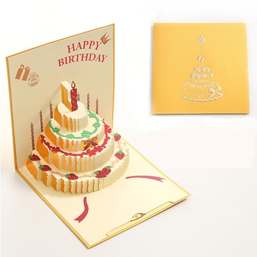 Tokusyou Geburtstagskarte 3D Pop Up Karte Geburtstag Grußkarten mit Schönen Papier-Cut und Umschlag, Kreative Happy Birthday Card Geschenke für Mütter Mädchen Männer Freunde Kinder Familie,Gelb von Tokusyou