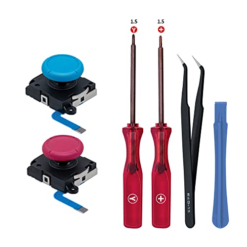 Tolesum 3D Analog Joystick Reparatur Ersatz Set für NS Switch/Switch OLED Joy-Con/Switch Lite Controller mit Reparatur Werkzeuge-Rot und Blau von Tolesum