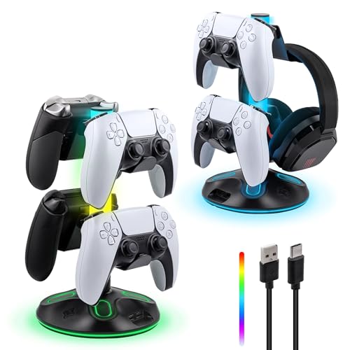 Tolesum RGB Gaming Kopfhörer Ständer mit 9 Lichtmodi,Controller Halter Schreibtisch,Headset Halterung mit 2 USB Anschlüssen, LED Headphone Stand für PC Gamer PS5 Xbox Gaming Zubehör Tolesum RGB Gaming Kopfhörer Ständer mit 9 Lichtmodi,Controller Halter Schreibtisch,Headset Halterung mit 2 USB Anschlüssen, LED Headphone Stand für PC Gamer PS5 Xbox Gaming Zubehör von Tolesum